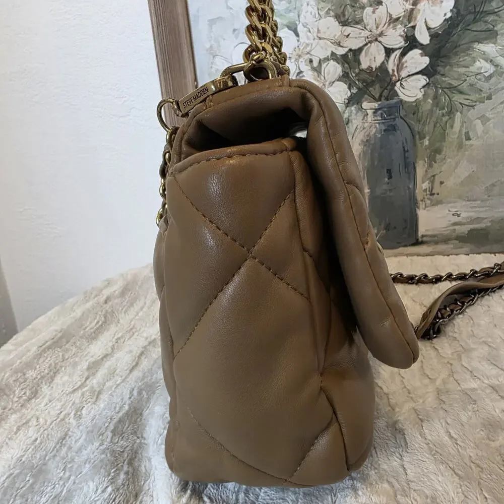 Steve Madden Bterra Tan Quilted Faux Leather Bag Top Handle Crossbody